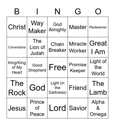 Names of God/Jesus - Musical Bingo Card