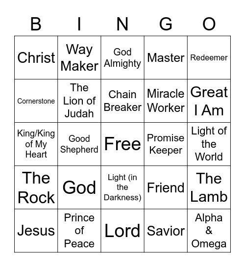 Names of God/Jesus - Musical Bingo Card