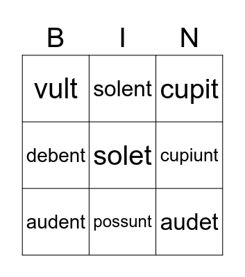 Latin Verbs Bingo Card