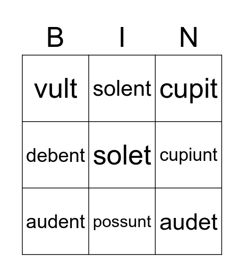 Latin Verbs Bingo Card