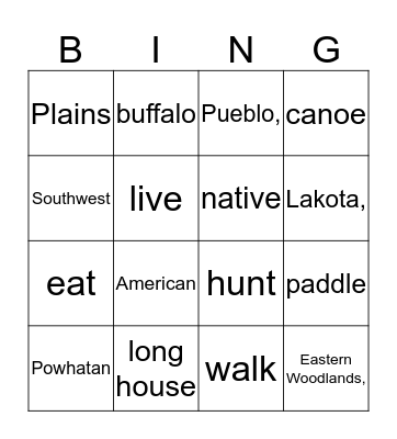 2nd Grade Native Peoples Bingo Card