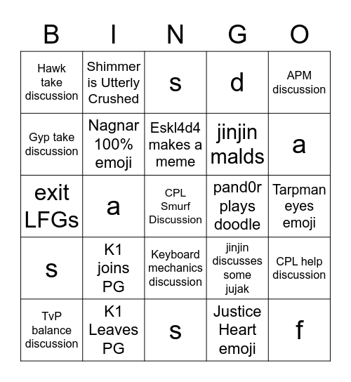 PG Bingo Card