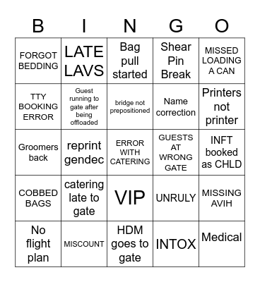 Dreamliner Derby Bingo Card