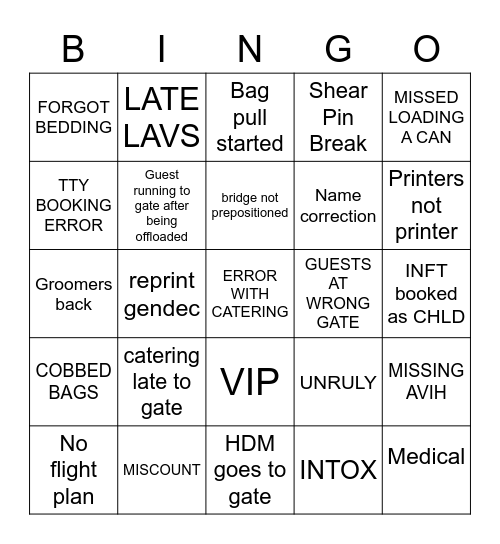 Dreamliner Derby Bingo Card