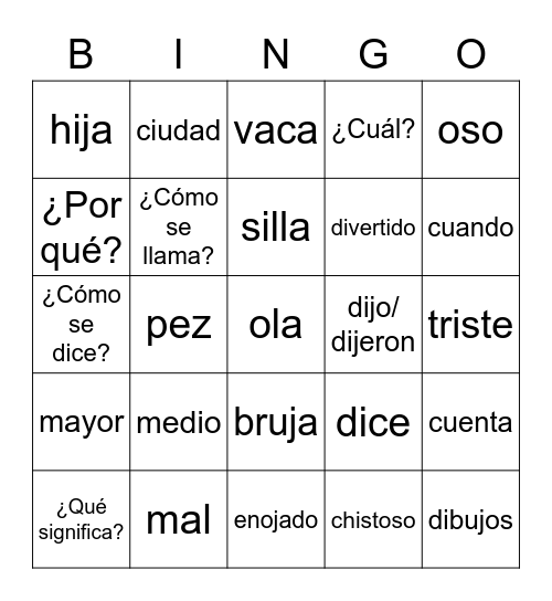 Vocabulario de Jaja jueves Bingo Card