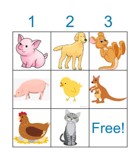 Mom and Baby Animals Bingo Card