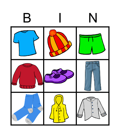 CLOTHES Bingo Card
