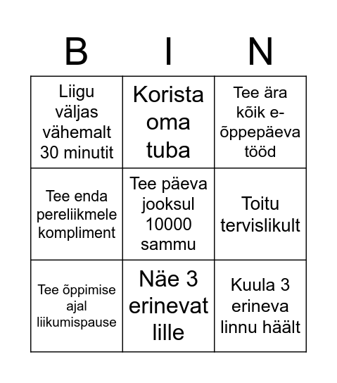 Liikumine Bingo Card