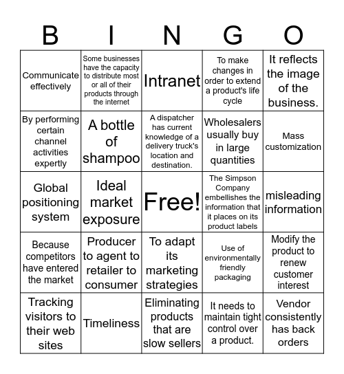 Marketing 3.01 & 3.07 Bingo Card
