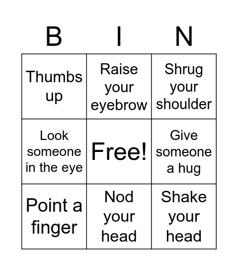 Non-Verbal Communivation Bingo Card