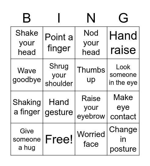 Non-Verbal Communivation Bingo Card