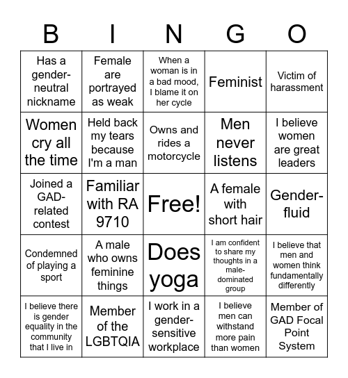 Oh My GAD Bingo Card