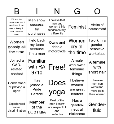 Oh My GAD Bingo Card