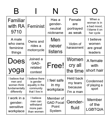 Oh My GAD Bingo Card