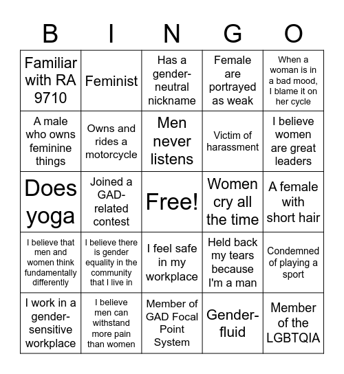 Oh My GAD Bingo Card