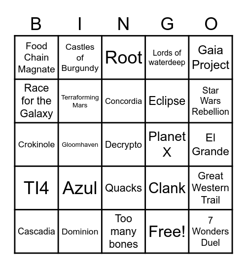 Draft Bingo Card