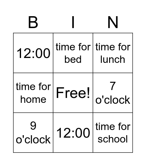 What time is it? Bingo Card