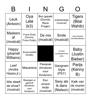 Muziekbingo groep 8 Bingo Card