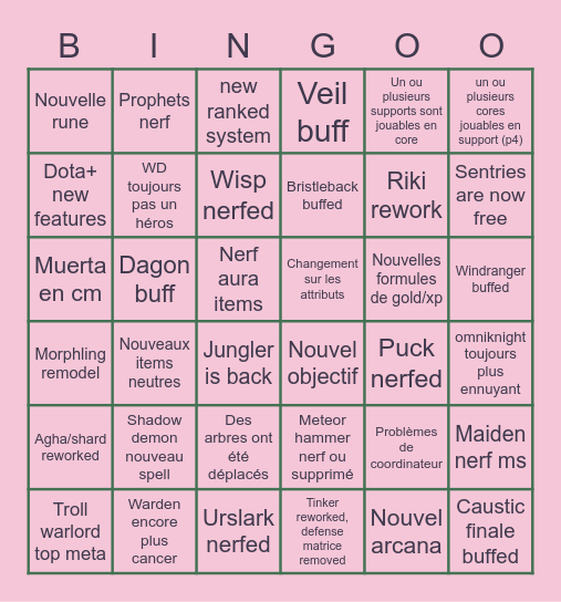 7.33 patch Bingo Card