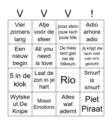 Bingo VVV avond 21 april Bingo Card