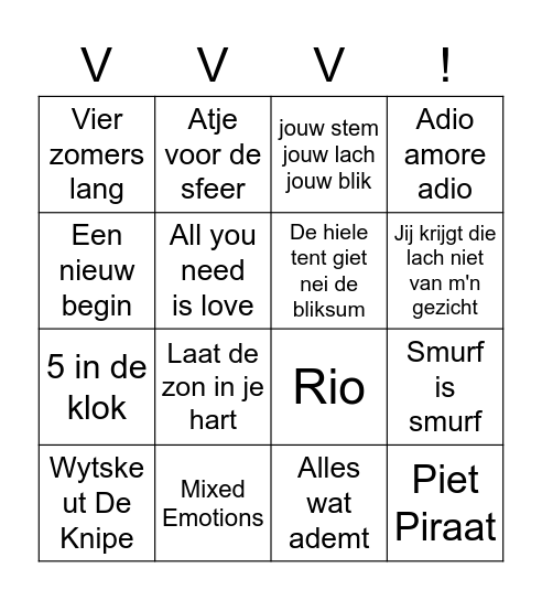 Bingo VVV avond 21 april Bingo Card