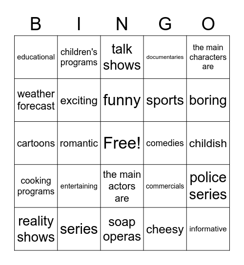 Los programas de tele Bingo Card