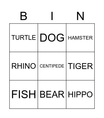 Animals Bingo Card