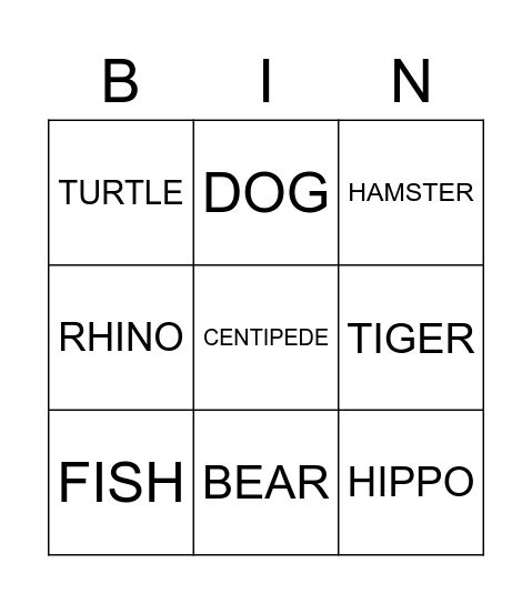 Animals Bingo Card