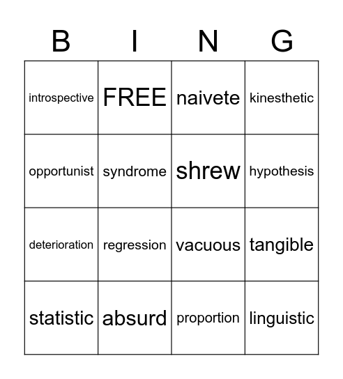 FFA Unit Vocabulary Bingo Card