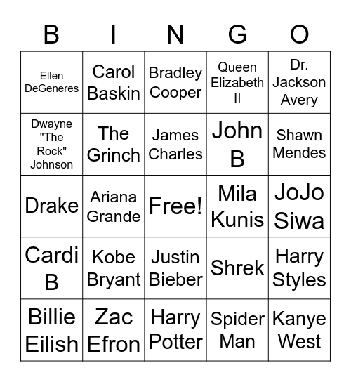 DMACC Celebrity Bingo Card