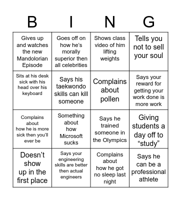 Mr. G Bingo Card
