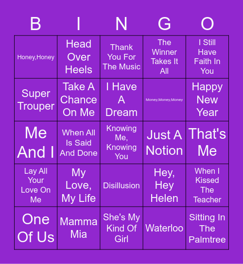 ABBA Bingo Card