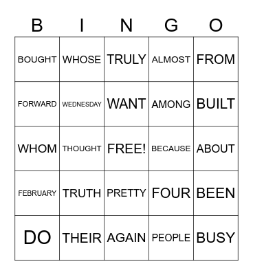 HEART WORDS Bingo Card