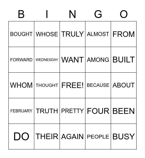 HEART WORDS Bingo Card