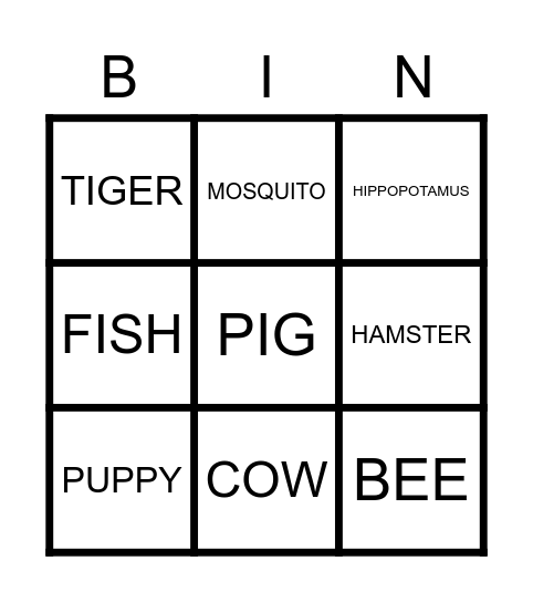 ANIMAL WORLD Bingo Card