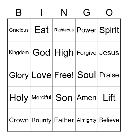 April 23 Worship Bingo  (Listen for these words during worship and mark them)  No prizes - just for fun Bingo Card