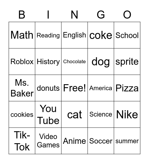 Do you like______________? Bingo Card