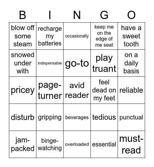 review vocab pref Bingo Card