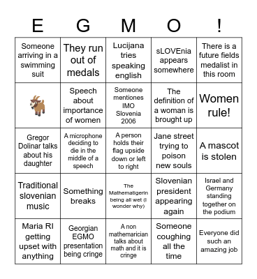 Egmo closing ceremony Bingo Card