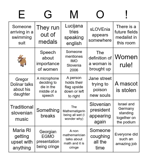 Egmo closing ceremony Bingo Card