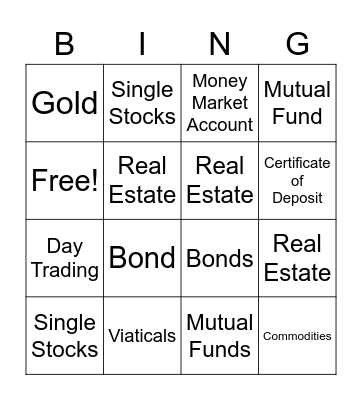 Name That Investment Bingo Card