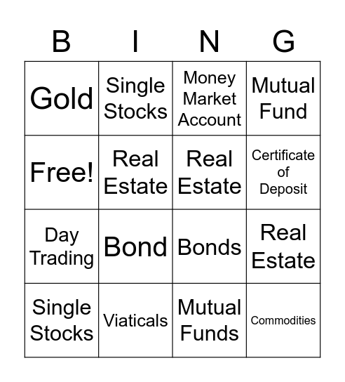 Name That Investment Bingo Card