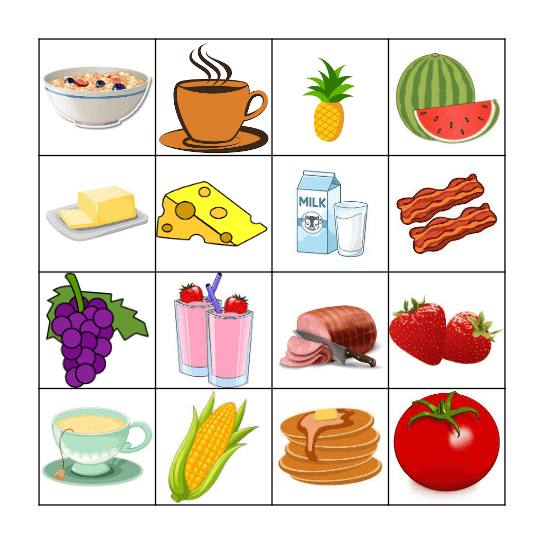 Lotería: Frutas, verduras, y el desayuno Bingo Card
