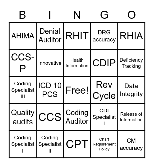 Health Information Week Bingo Card
