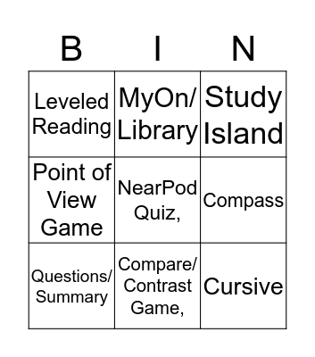 Reading NBI Bingo Card