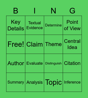 Vocabulary Bingo Card