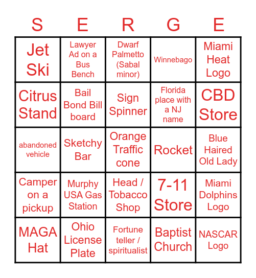 Fl Road Trip Serge Bingo Card