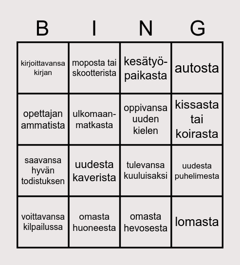 Etsi joku joka unelmoi... Bingo Card