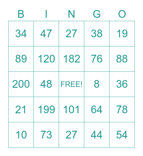 N U M B E R  B I N G O 1-200! Bingo Card