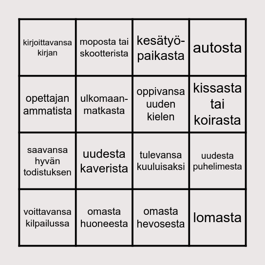 Etsi joku joka unelmoi... Bingo Card